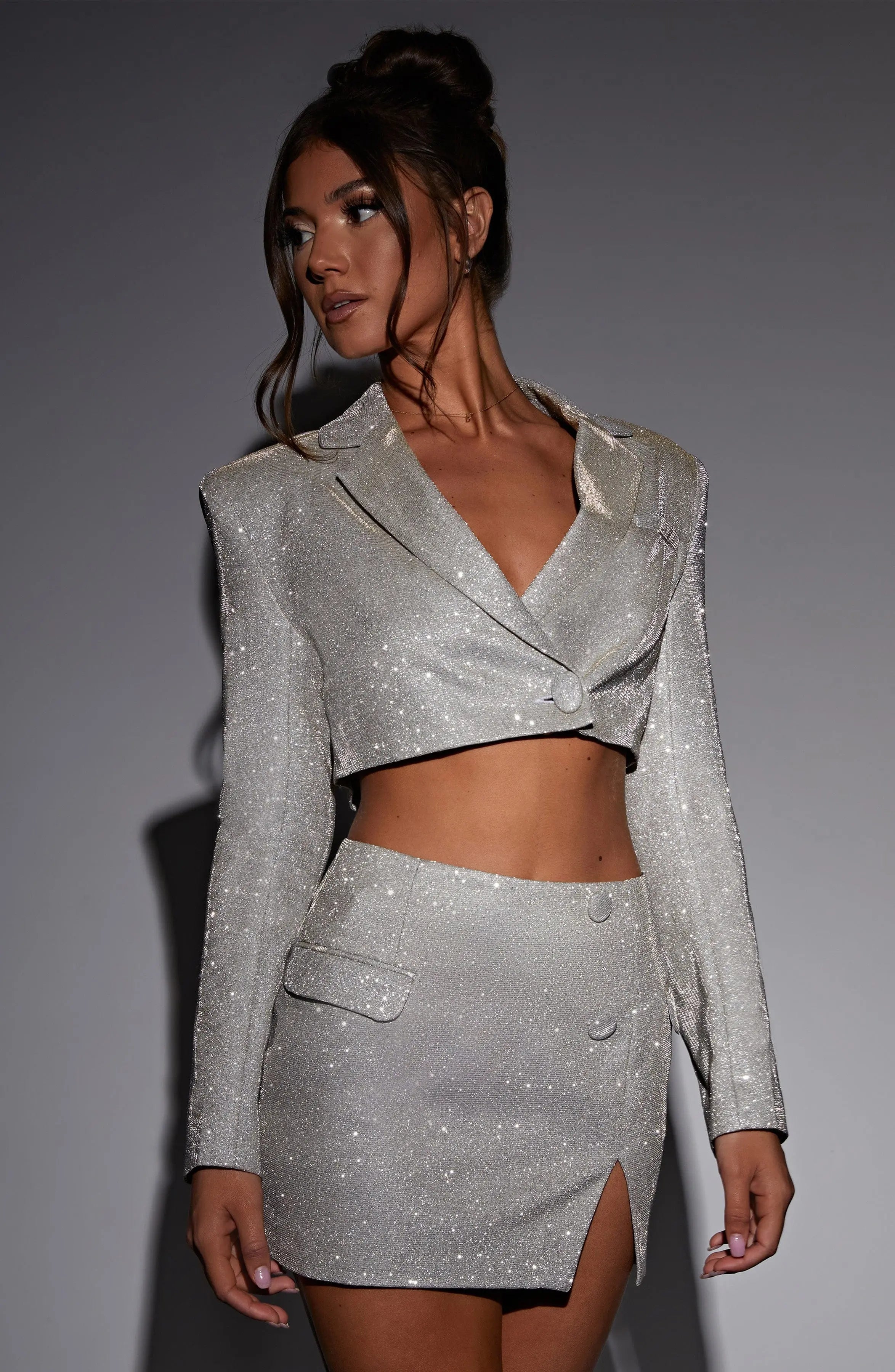 Stefania Cropped Jacket - White Gold Sparkle R.F