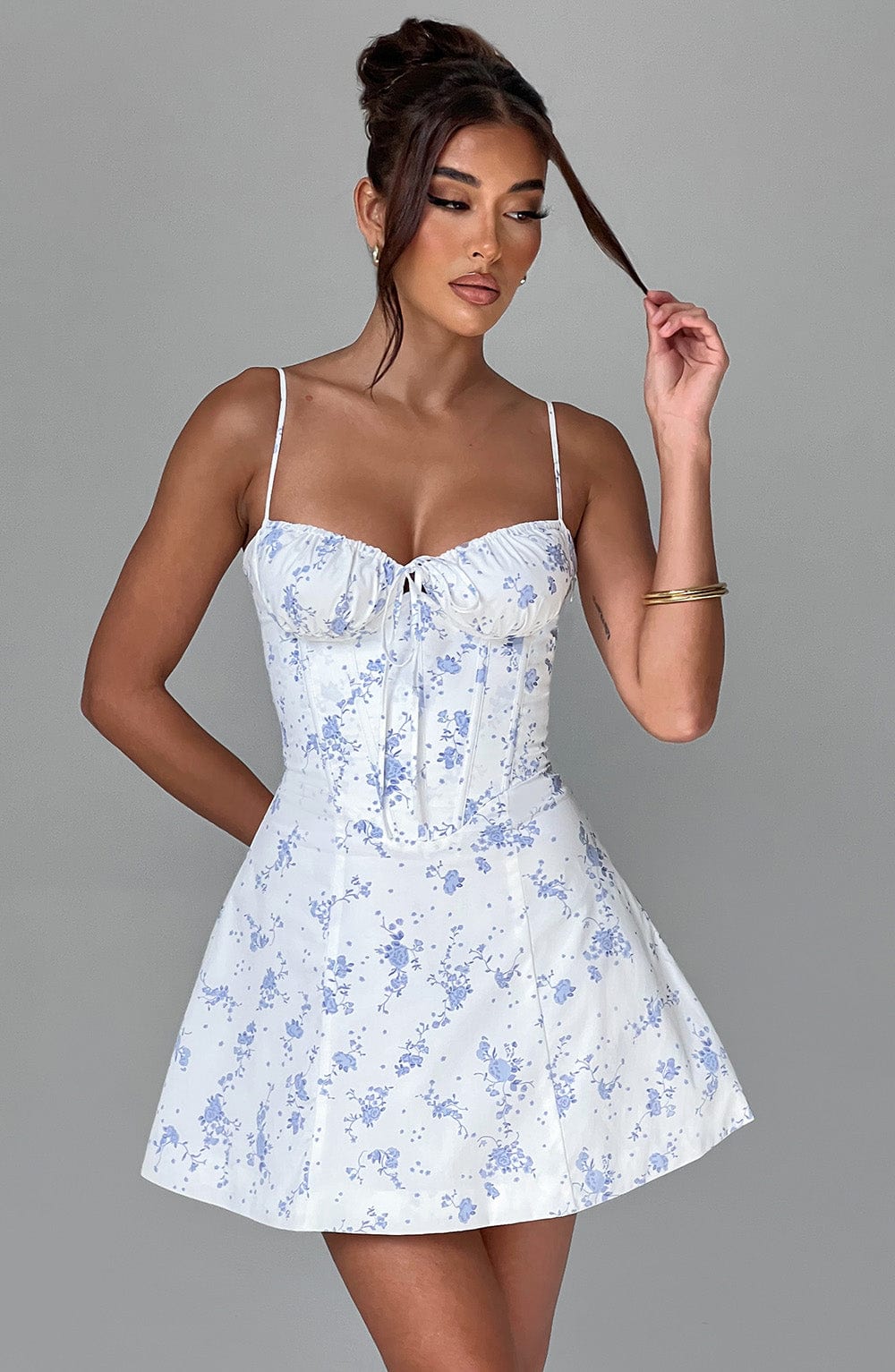 Lacey Mini Dress - Blue Ditsy Print